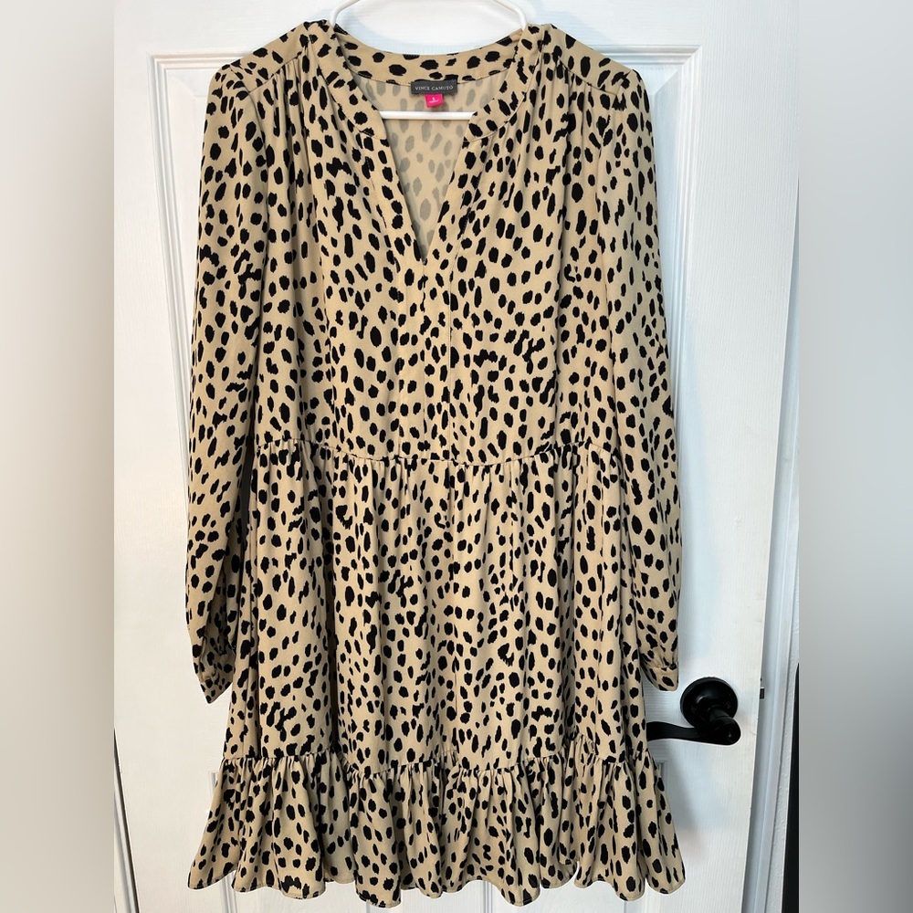 Vince Camuto Tan and Black Leopard Print Blouse